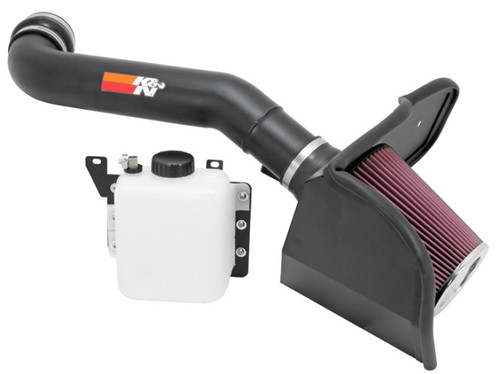 K&N 77-2579KTK Typhoon Cold Air Intake System for 2010-2014 Ford F-150 SVT Raptor - Textured Black Tube, Red Filter, 20.04 HP Gain, CARB Legal