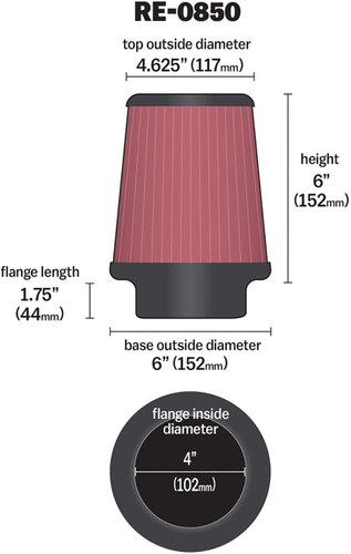 K&N RE-0850 Red Round Tapered Universal Clamp-On Air Filter