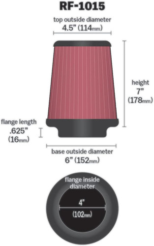 K&N RF-1015 Red Round Tapered Universal Clamp-On Air Filter