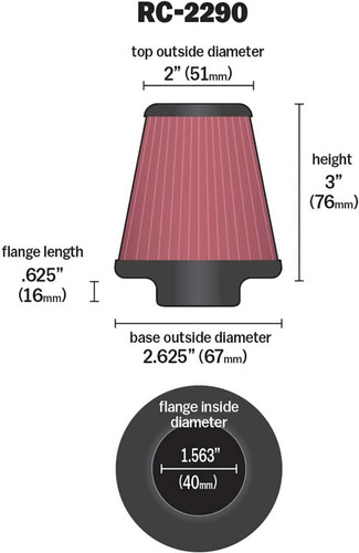 K&N RC-2290 Chrome Top Round Tapered Universal Clamp-On Air Filter