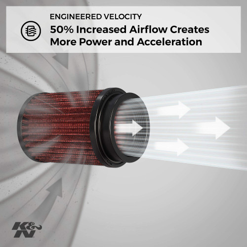 K&N RG-1003RD-L Red Round Tapered Universal Clamp-On Air Filter Multi Lingual - Adjustable Flanges