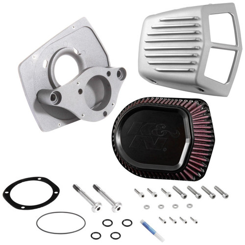 K&N RK-3955S Street Metal High-Flow Air Intake System for Harley Davidson Dyna/Softail - Silver Housing