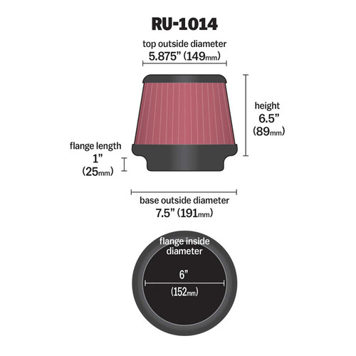 K&N RU-1014 Red Round Tapered Universal Clamp-On Air Filter