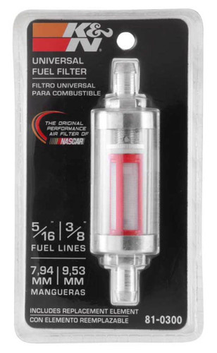 K&N 81-0300 Clear View Universal Fuel Filter for 5/16in and 3/8in Lines - Glass Body, Replaceable Element