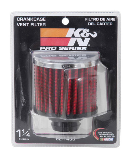 K&N 62-1490 Vent Air Filter / Breather - Non-woven Synthetic, Chrome Top, Rubber Base, 1-1/4" Push-In