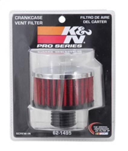 K&N 62-1495 Vent Air Filter / Breather - Non-woven Synthetic, Chrome Top, Rubber Base, 1/2" Screw-In