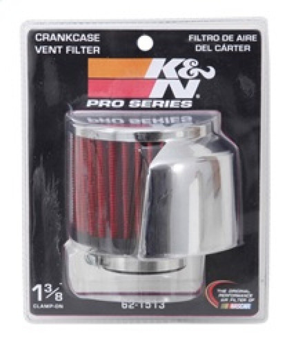 K&N 62-1513 Vent Air Filter / Breather - Non-woven Synthetic, Chrome Top, Rubber Base, Chrome Deflector Shield, 1-3/8" Flange