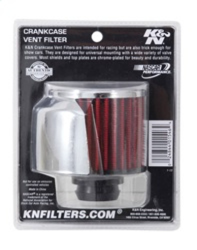 K&N 62-1516 Vent Air Filter / Breather - Non-woven Synthetic, Chrome Top, Rubber Base, Chrome Deflector Shield, 1-1/4" Push-In