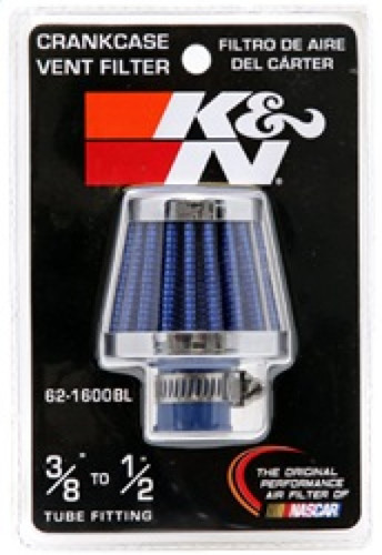 K&N 62-1600BL Vent Air Filter / Breather - Blue Synthetic, Chrome Top/Base, 3/8-1/2" Flange