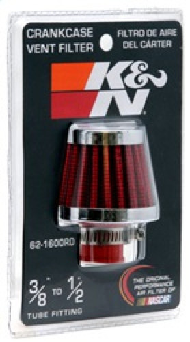 K&N 62-1600RD Vent Air Filter / Breather - Red Synthetic, Chrome Top/Base, 3/8-1/2" Flange