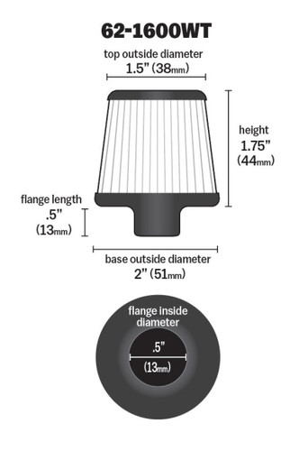K&N 62-1600WT Vent Air Filter / Breather - White Synthetic, Chrome Top/Base, 3/8-1/2" Flange