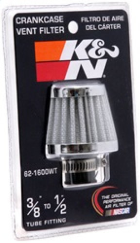 K&N 62-1600WT Vent Air Filter / Breather - White Synthetic, Chrome Top/Base, 3/8-1/2" Flange
