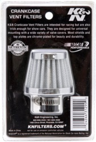 K&N 62-1600WT Vent Air Filter / Breather - White Synthetic, Chrome Top/Base, 3/8-1/2" Flange