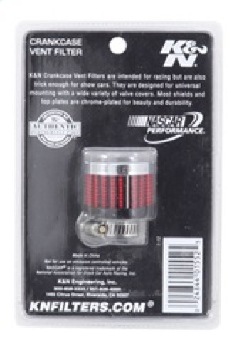 K&N 62-2480 Vent Air Filter / Breather - Non-woven Synthetic, Chrome Top/Base, 9/16" Clamp-On