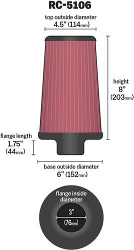 K&N RC-5106 Chrome Top Round Tapered Universal Clamp-On Air Filter