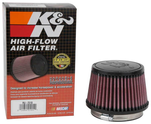K&N RU-2510 Universal Clamp-On Air Filter - Round Tapered, Cotton Gauze, 5.375" OD x 3.5" H