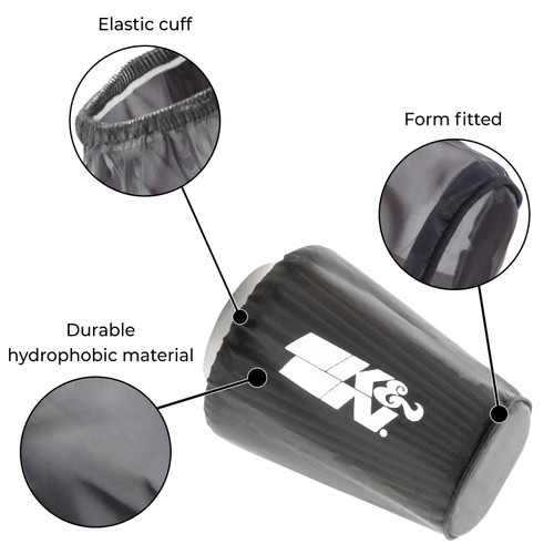 K&N RU-2590DK Air Filter Wrap - Black Drycharger for Round Tapered Filters