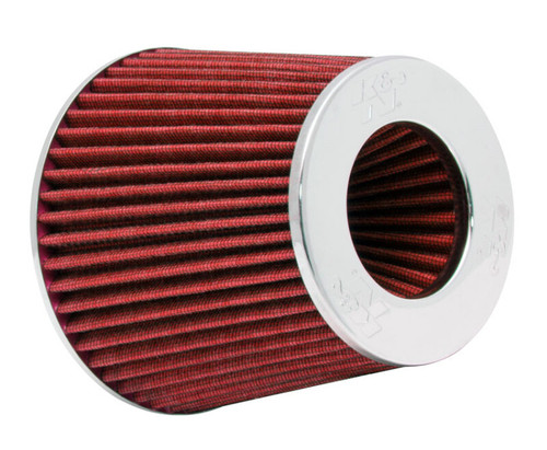 K&N RG-1001RD Red Round Tapered Universal Clamp-On Air Filter - Chrome Top w/ Adjustable Flanges