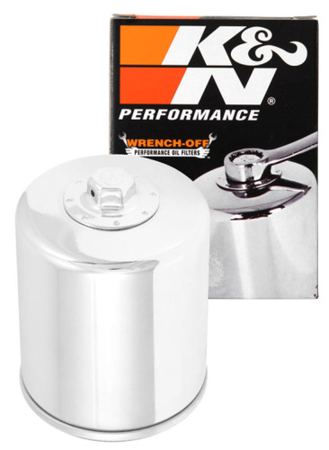 K&N KN-174C Chrome Spin-On Oil Filter with 17mm Nut - High Flow Media, 1 Year Warranty