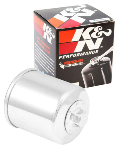 K&N KN-138C Chrome Spin-On Oil Filter with 17mm Nut - High Flow Media, 1 Year Warranty