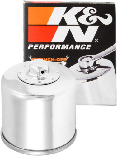 K&N KN-204C Chrome Spin-On Oil Filter with 17mm Nut - High Flow Media, 1 Year Warranty