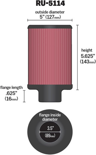 K&N RU-5114 Round Straight Universal Clamp-On Air Filter