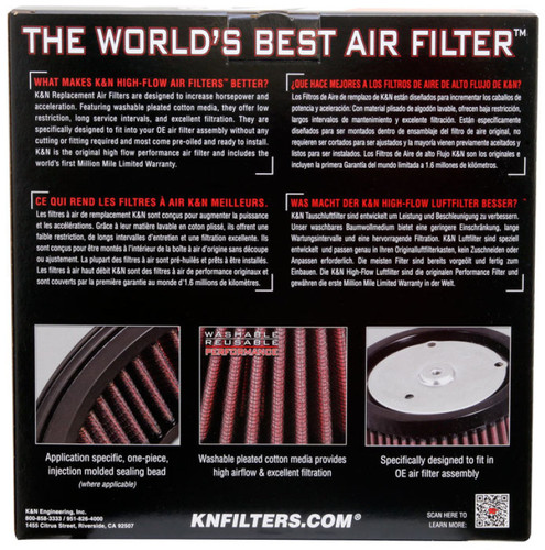 K&N BU-9003 Round Replacement Air Filter for 2002-2010 Buell Lightning XB9 XB12 - Red Cotton Gauze, Lifetime Warranty