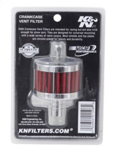 K&N 62-1100 Vent Air Filter/ Breather - Non-woven Synthetic, Chrome Top/Base, 1/2 inch Tube