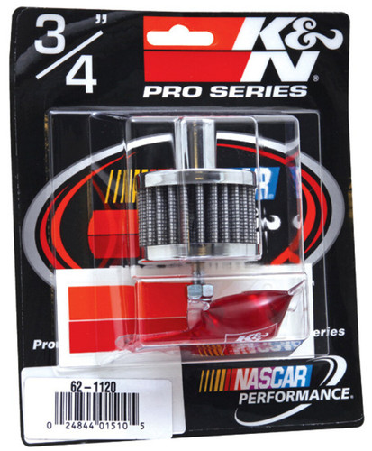 K&N 62-1120 Vent Air Filter / Breather - Red Cotton Gauze, Chrome Top/Base, 3/4" Tube, Oil Included