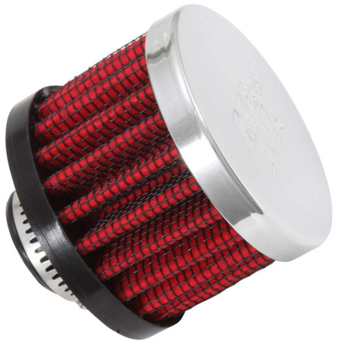 K&N 62-1330 Vent Air Filter / Breather - Non-woven Synthetic, Chrome Top, Rubber Base, 1/2" Clamp-On
