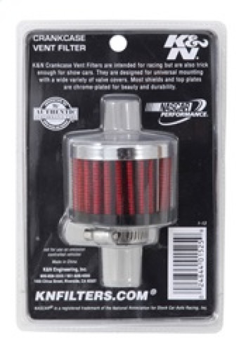 K&N 62-1340 Vent Air Filter / Breather - Non-woven Synthetic, Chrome Top, Rubber Base, 5/8" Clamp-On