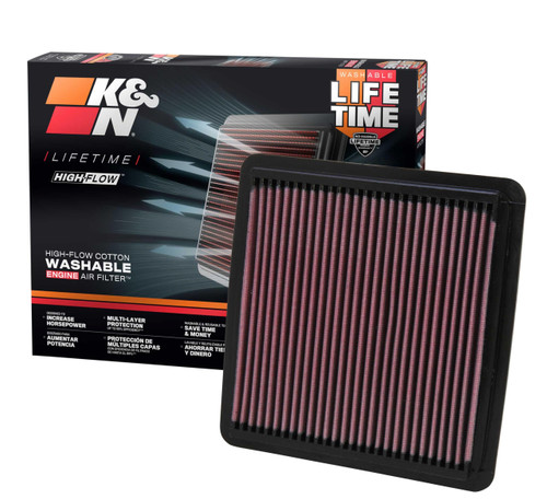 K&N 33-2304 High-Flow Replacement Panel Air Filter for 2005-2021 Subaru WRX STI Forester Impreza Legacy Outback - 8.75x8.563 in