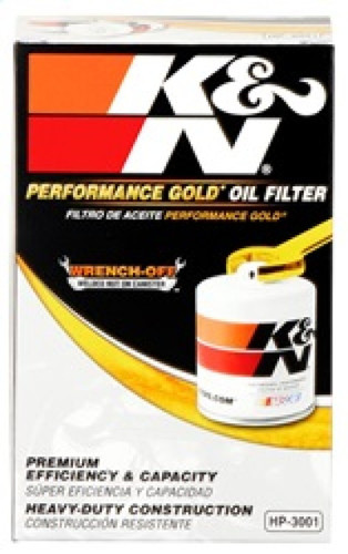 K&N HP-3001 Premium Oil Filter with Wrench Off Nut - High Flow Media, 1 Year Warranty