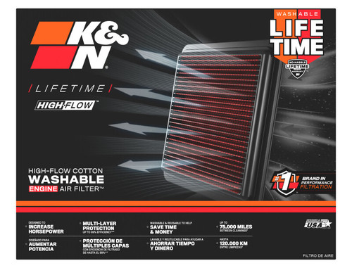 K&N High-Flow Air Filter 33-2852 for 2005-2022 Audi Volkswagen A3 GTI Golf Jetta - Panel Replacement Filter
