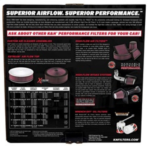 K&N 60-1280 Round Air Filter Assembly - Red Cotton Gauze, Chrome Top, 14 Inch, 1-1/4" Drop Base