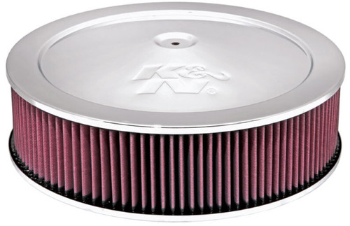 K&N 60-1290 Round Air Filter Assembly - Red Cotton Gauze, Chrome Top, 14 Inch, 1-1/4" Drop Base