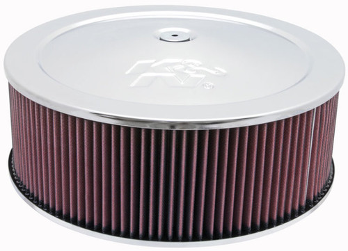K&N 60-1300 Round Air Filter Assembly - Red Cotton Gauze, Chrome Top, 14 Inch, 1-1/4" Drop Base