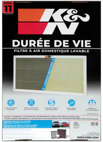 K&N HVC-11420 MERV 11 Washable & Reusable HVAC Filter 14x20x1 - Synthetic Media, Lifetime Warranty