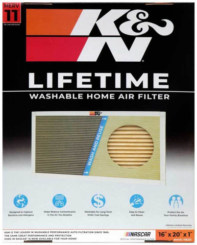 K&N HVC-11620 MERV 11 Washable & Reusable HVAC Filter 16x20x1 - Synthetic Media, Lifetime Warranty