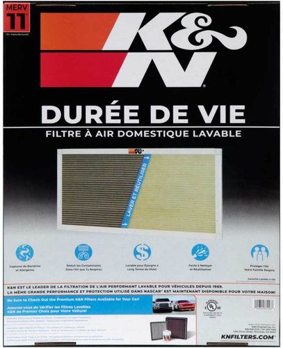 K&N HVC-11620 MERV 11 Washable & Reusable HVAC Filter 16x20x1 - Synthetic Media, Lifetime Warranty