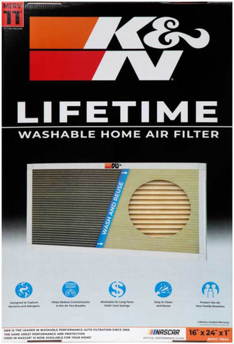 K&N HVC-11624 MERV 11 Washable & Reusable HVAC Filter 16x24x1 - Synthetic Media, Lifetime Warranty