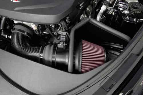 K&N 63-3096 63 Series AirCharger Performance Air Intake System for 2016-2019 Cadillac CTS - Red Cotton Gauze Filter, Carbon Fiber Tube