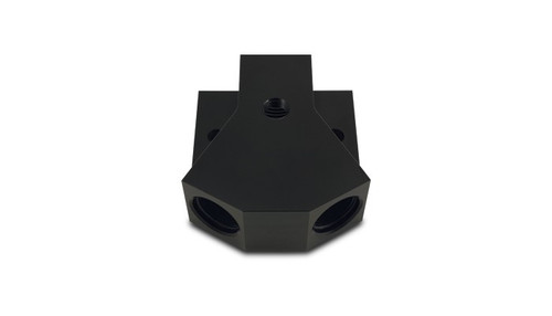 Vibrant 10894 Y-Block Adapter -10 ORB Single to Dual -8 ORB with 1/8" NPT Black Anodized