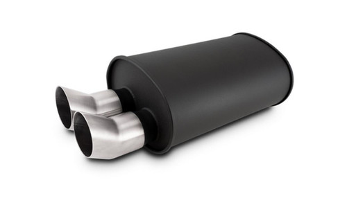 Vibrant 12335 StreetPower Flat Black Oval Muffler with Dual Brushed Tips 2.5" Inlet Offset DTM