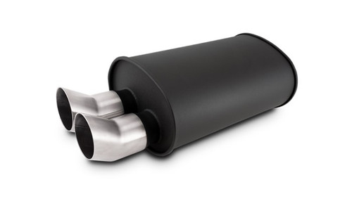 Vibrant 12335 StreetPower Flat Black Oval Muffler with Dual Brushed Tips 2.5" Inlet Offset DTM