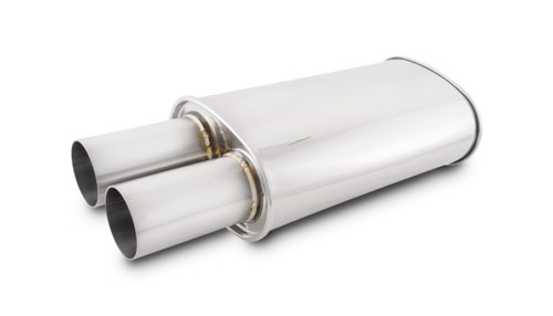 Vibrant 1094 StreetPower Oval Muffler w/ 3" Round Straight Cut Tip 2.5" Inlet 304 Stainless Steel