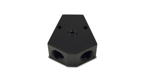Vibrant 10821 Y-Block Adapter, 1/2" NPT Single x Dual 3/8" NPT w/ 1/8" NPT Port Black Anodized
