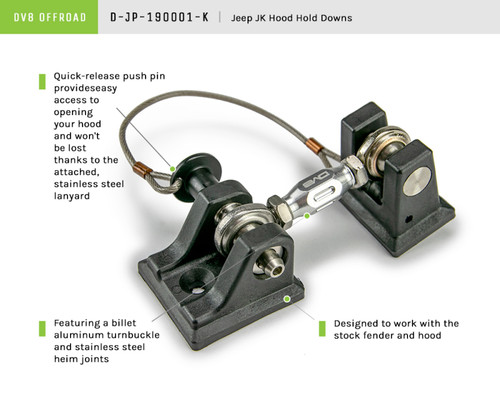 DV8 Offroad D-JP-190001-K Hood Latch for 2007-2018 Jeep Wrangler, Wrangler JK - Billet Aluminum