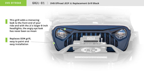 DV8 Offroad GRJL-01 Grille for 2018-2021 Jeep Gladiator, Wrangler