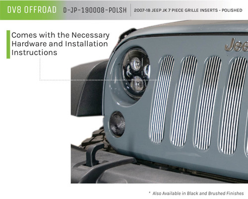 DV8 Offroad D-JP-190008-POLSH Grille Insert for 2007-2018 Jeep Wrangler, Wrangler JK - Billet Aluminum
